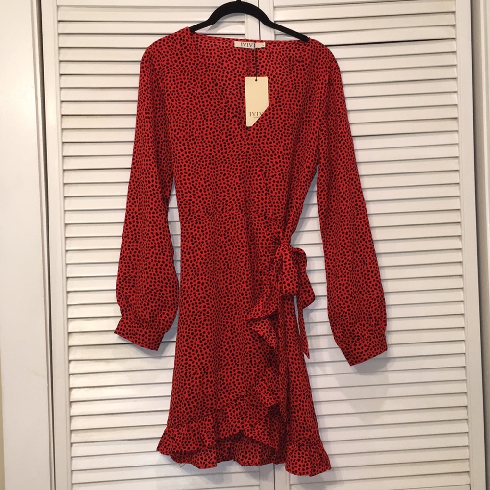 Red patterned mini wrap dress